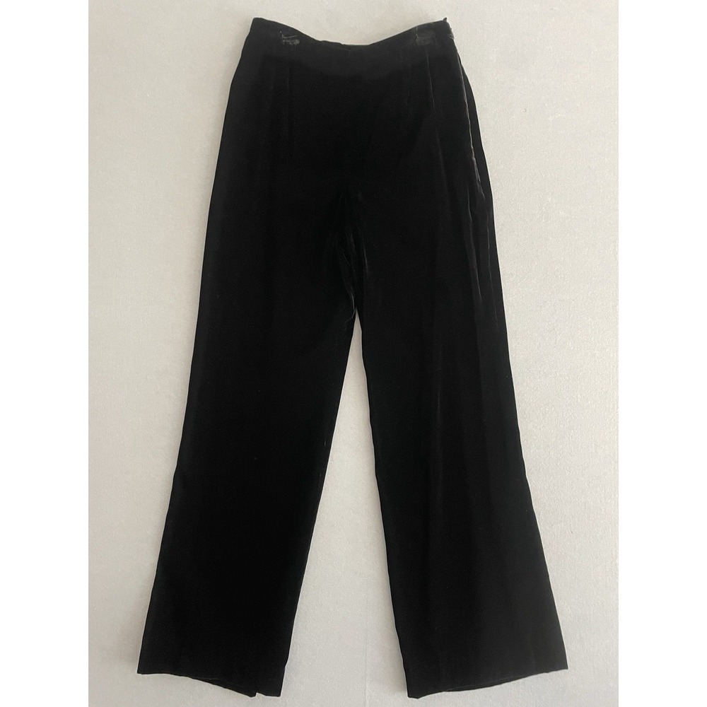 RENA LANGE Women Velvet Pant 8 Wide Leg Black Silk Blend‎ VTG Dressy Holiday Lux